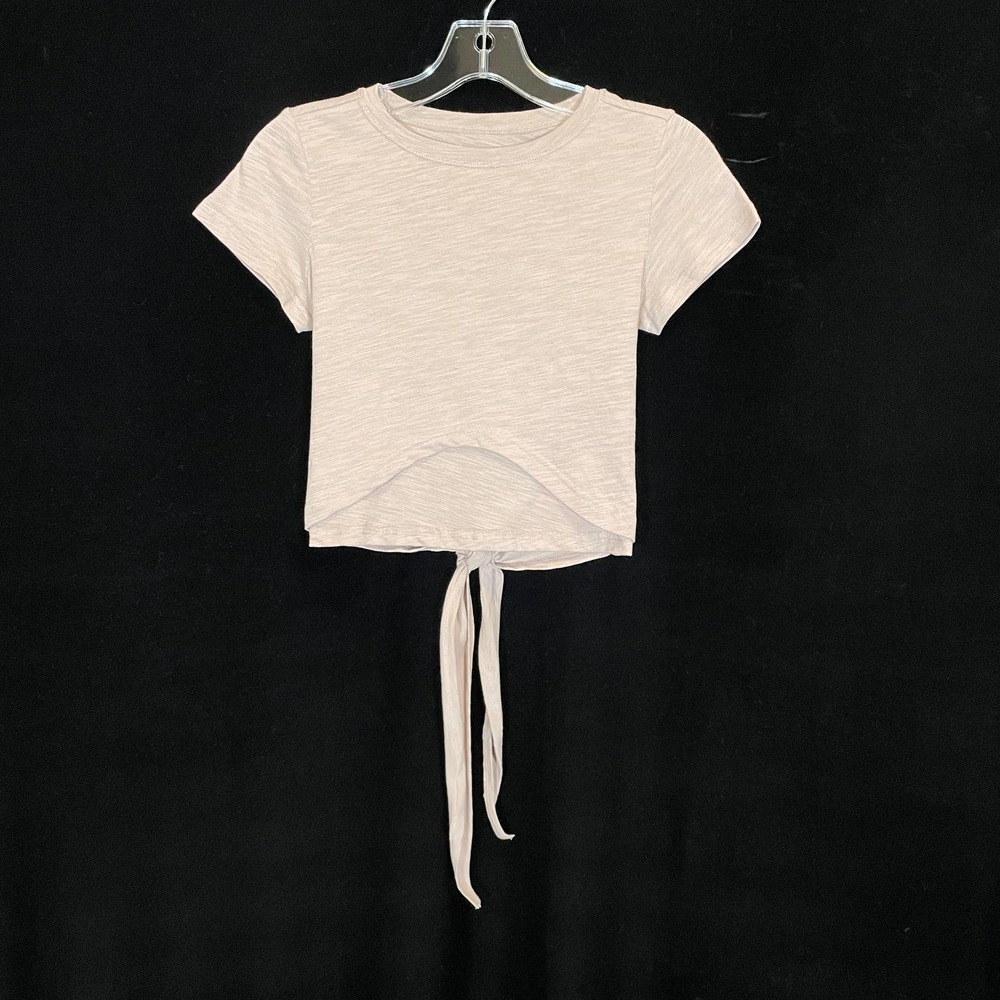 POPFLEX Cropped Tee Light Pink Heather Tie Back 100% cotton S